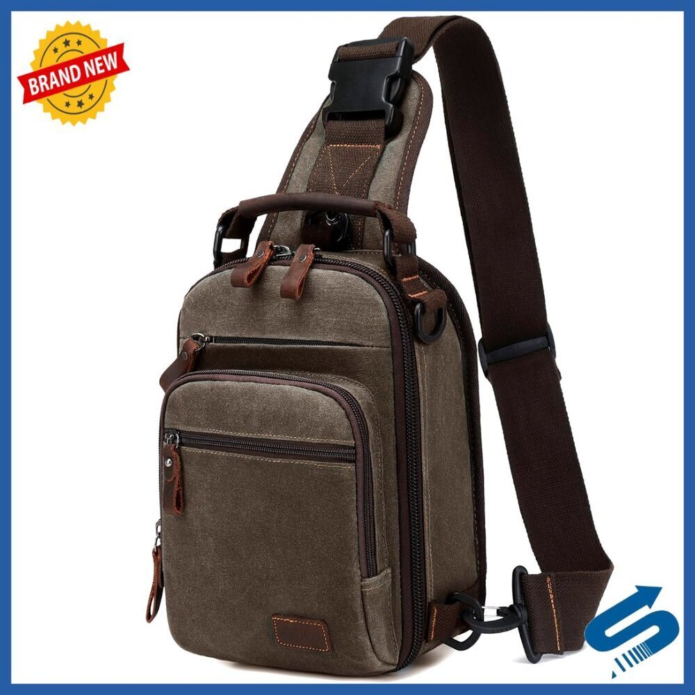 Waxed Canvas Crossbody Sling Bag Water Resistant Casual Daypack Adjustable Strap